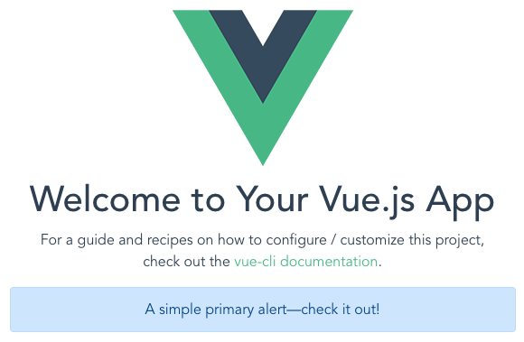 Vue CLI landing page with Bootstrap alert